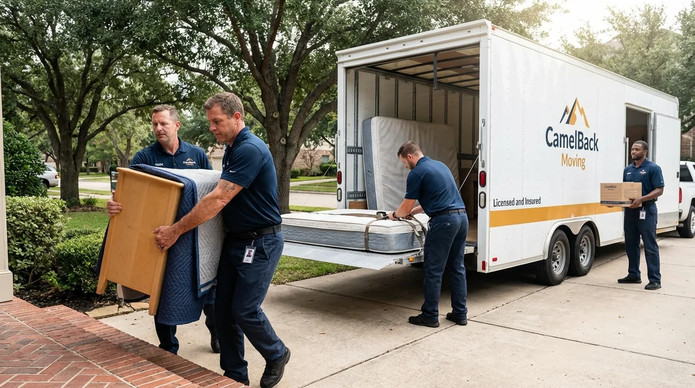 Crew loading residential truck for cross-state move from Chaparral, NM